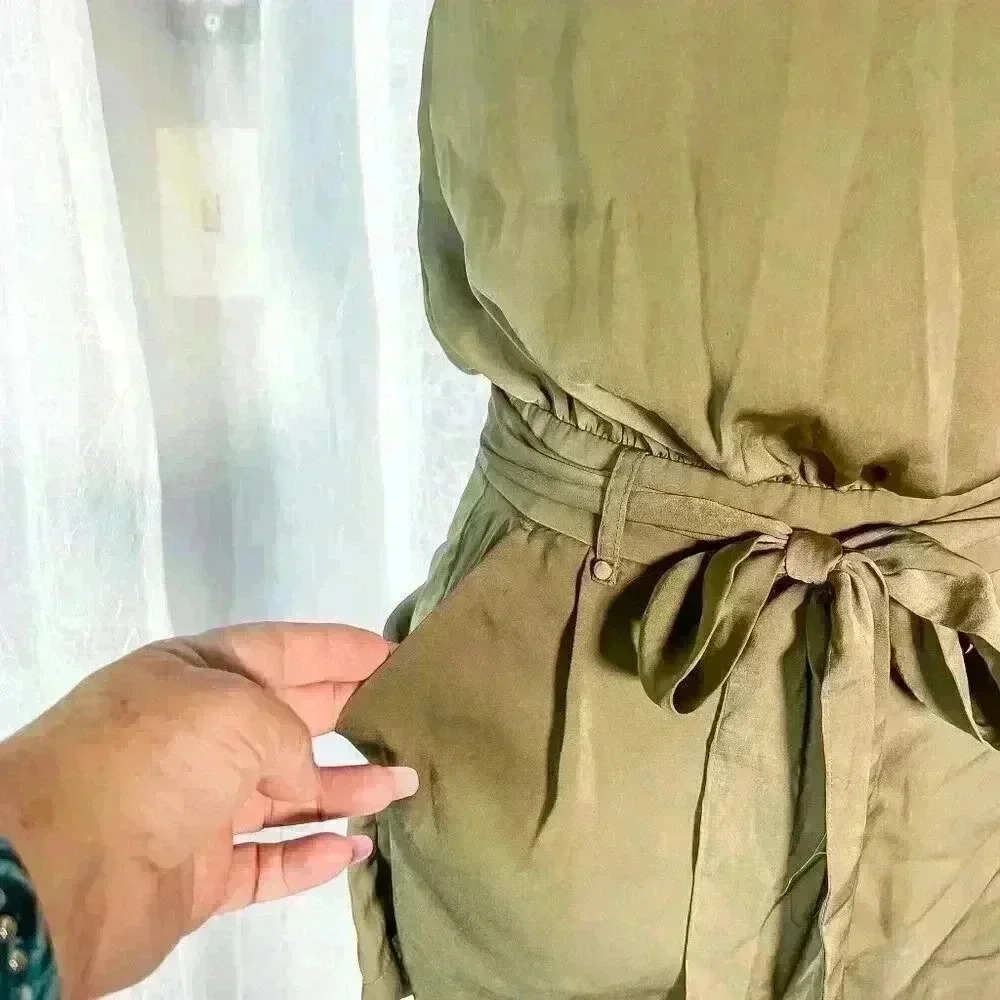 Dynamite Size XS olive green halter neck romper zip back pockets/belted - Picture 3 of 10